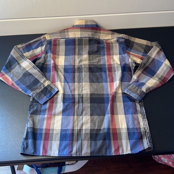 Pierre Cardin Red, Cream, and Blue Long Sleeve Button Down SZ Medium - Picture 3 of 4